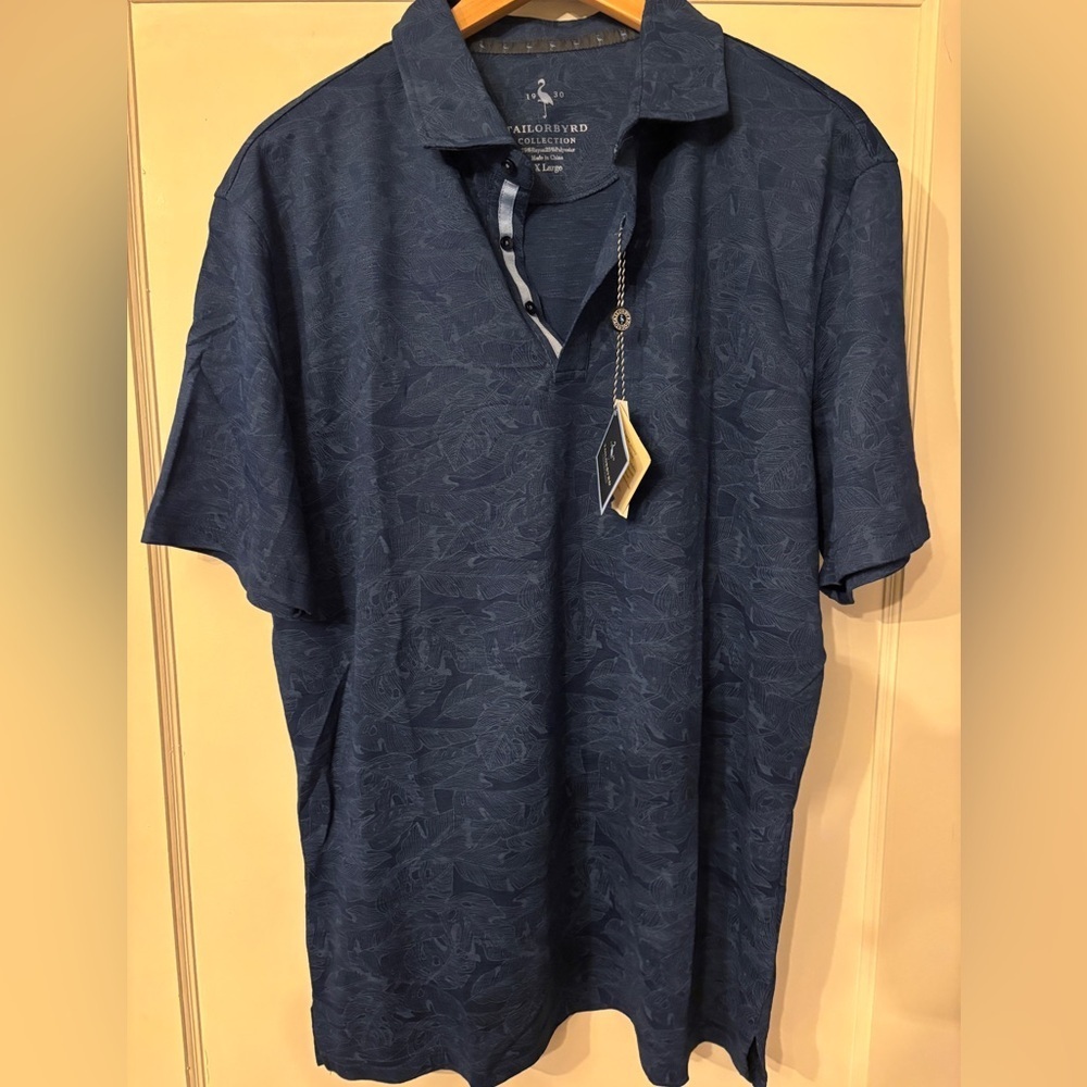 NWT Tailorbyrd Polo Shirt Mens Size XL Blue Performance Golf Moisture Wicking.